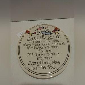 Toddler's Rules Spooner Creek Designs handmade ceramic wall plaque.